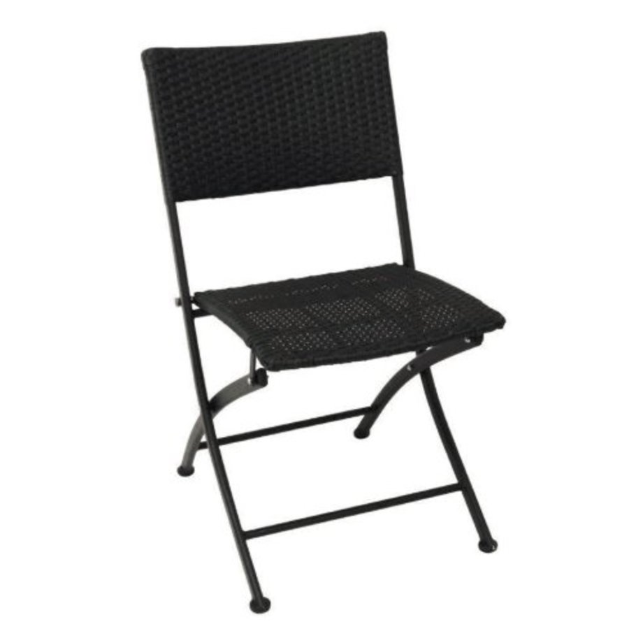 Chaise pliante | Noire l Rotin et structure en acier | (H)850 x (L)580 x (P)470 mm | En lot de 2