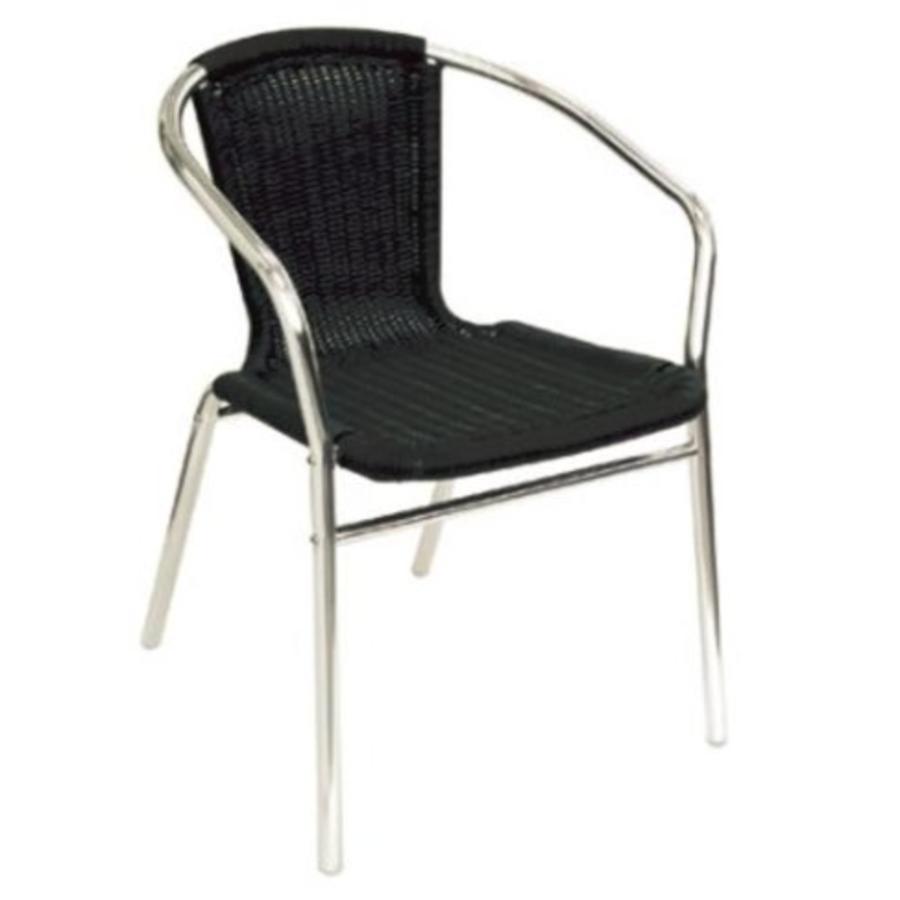 Fauteuils en rotin empilables noirs et aluminium