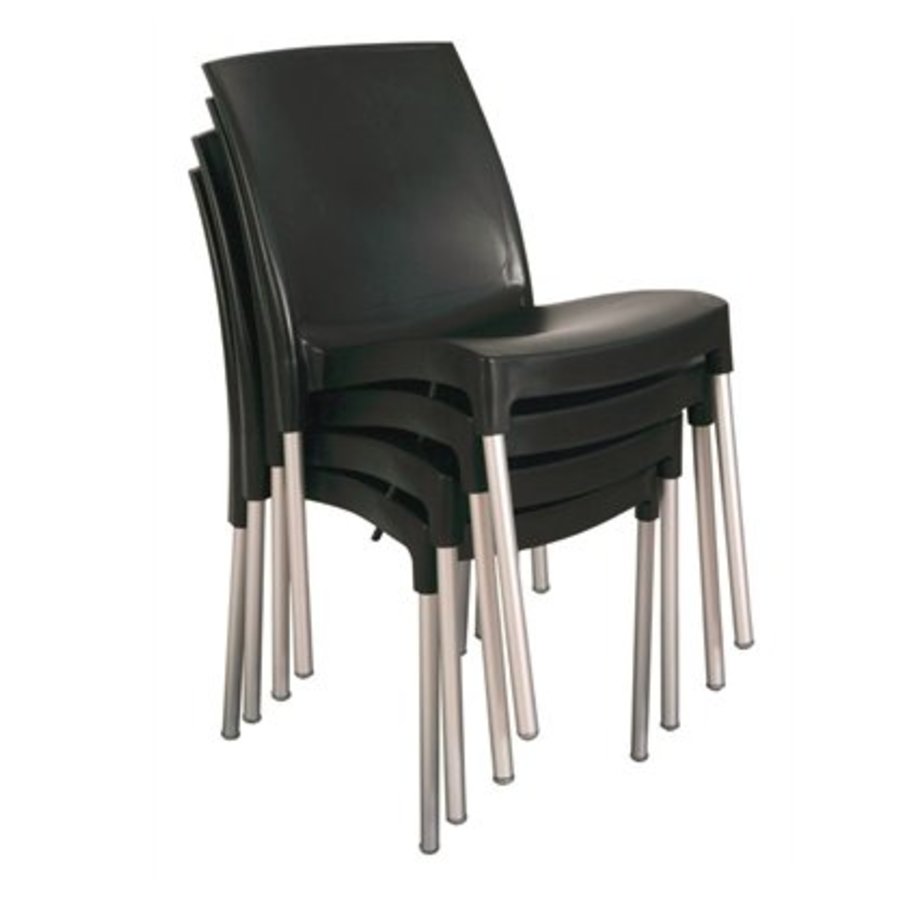 Chaises bistro empilables l Noire l Polypropylène et aluminium l  820(H) x 450(L) x 570(P) mm l En lot de 4