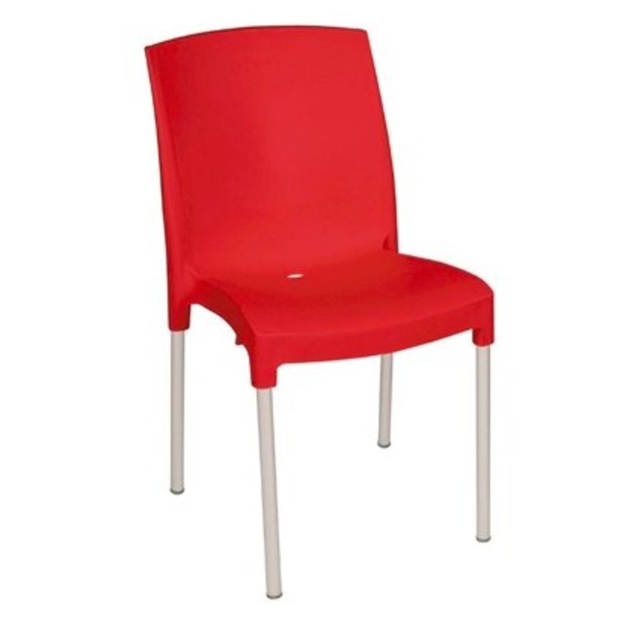 Chaise bistro empilable l Rouge l En polypropylène et aluminium l 820(H) x 450(L) x 570(P) mm