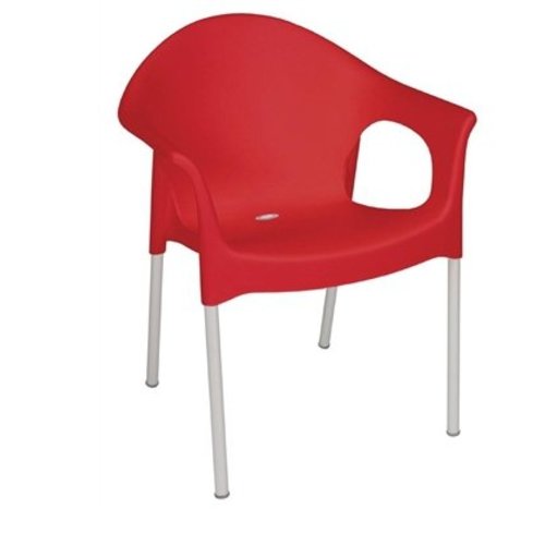  Bolero Fauteuil bistro empilable l Rouge l En polypropylène et pieds en aluminium 