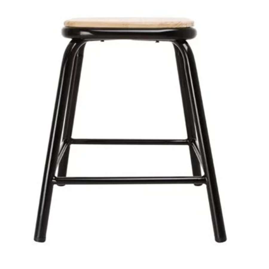 Tabouret bas | Noir | Assise en bois |470(H) x 385(L) x 385(P) mm l  Lot de 4