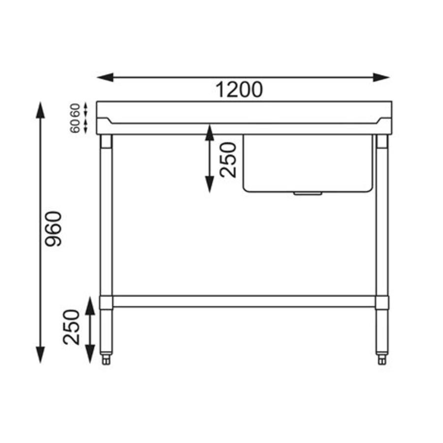 Evier inox droit | 120x60x90 cm