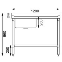 Evier en acier inoxydable gauche 1200 x 600mm