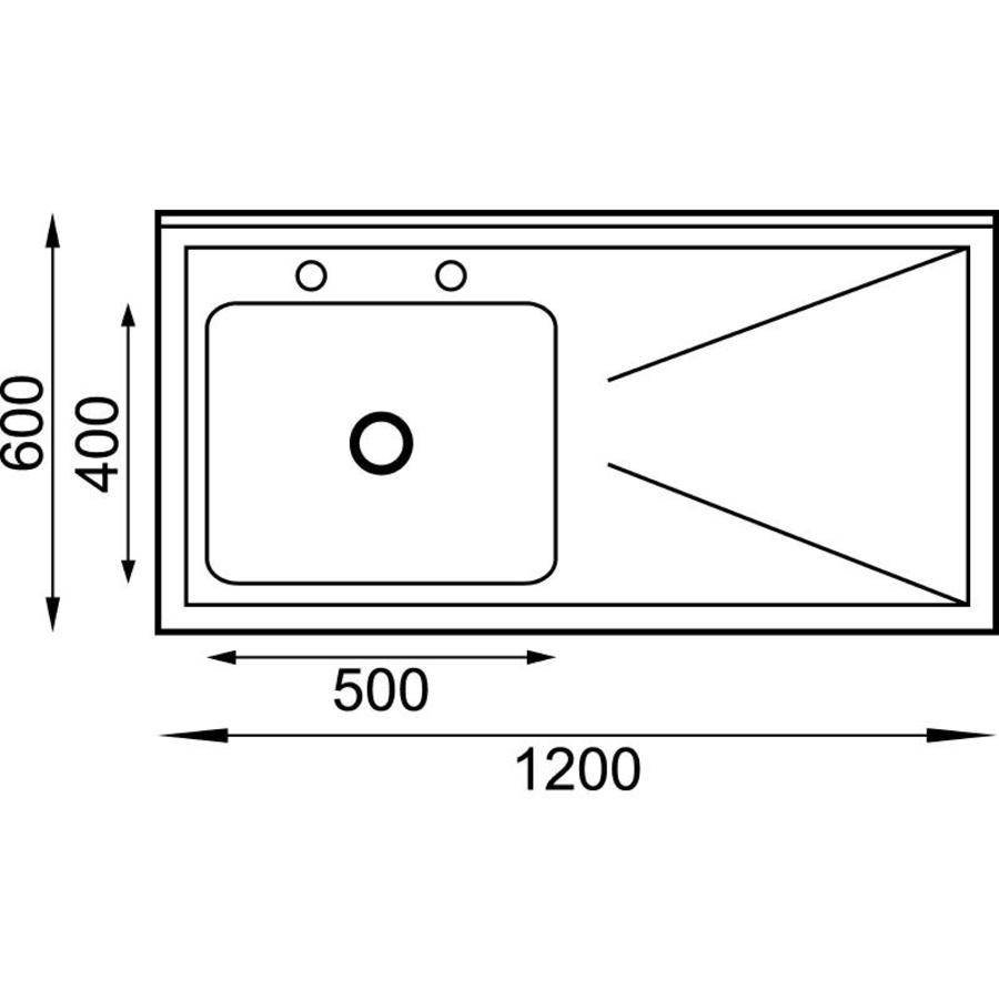 Evier en acier inoxydable gauche 1200 x 600mm