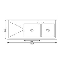 Plonge inox | 2 éviers à droite | 150x60x90 cm