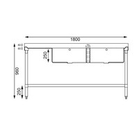 Plonge inox | 2 éviers à droite|180x60x90 cm