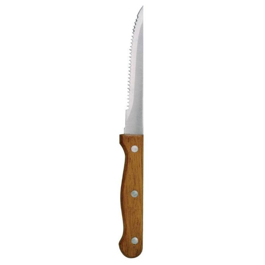 Couteau à steak en bois brun moleté 21,5cm | 12 pièces