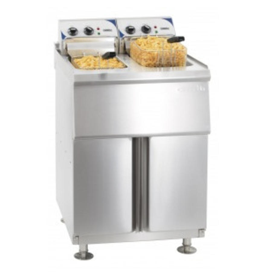 Friteuse électrique sur pieds 2 x 10 litres haut rendement | 60°C à 200°C | L 630 x P 690  x H 1050 mm | 2 x 9000 W