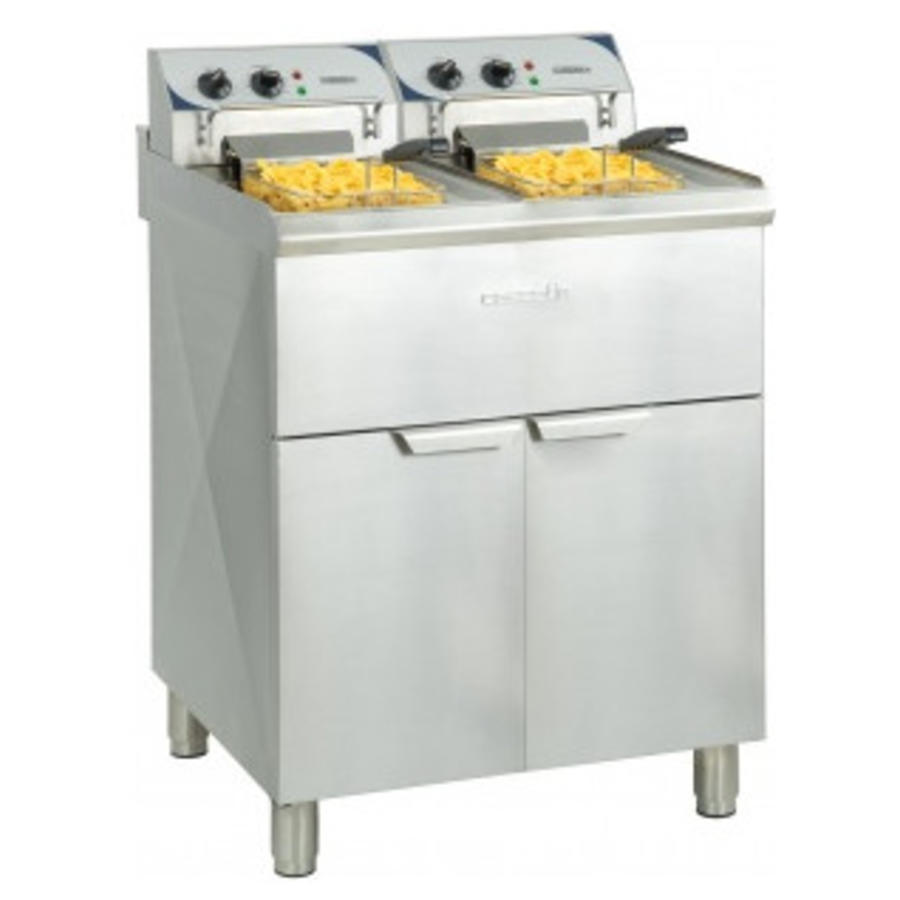 Friteuse électrique sur pieds 2 x 10 litres haut rendement | 60°C à 200°C | L 660 x P 700  x H 1080 mm | 2 x 9 000 W