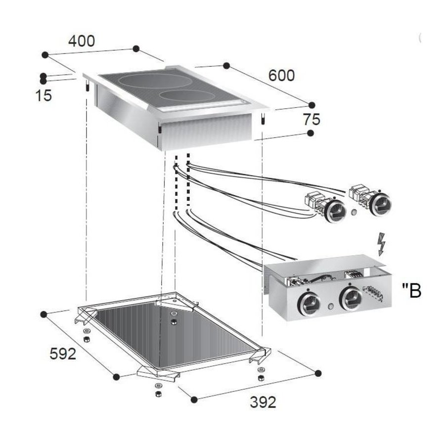 Plaque de cuisson Electrique encastrable 2 Plaques 40x60cm 8,2 kW