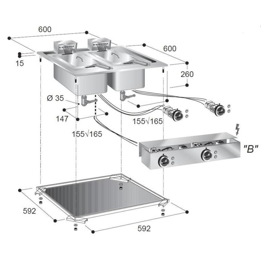 Friteuse Electrique | Robinet de Vidange | 2x 10 Litres | 14,5 kW