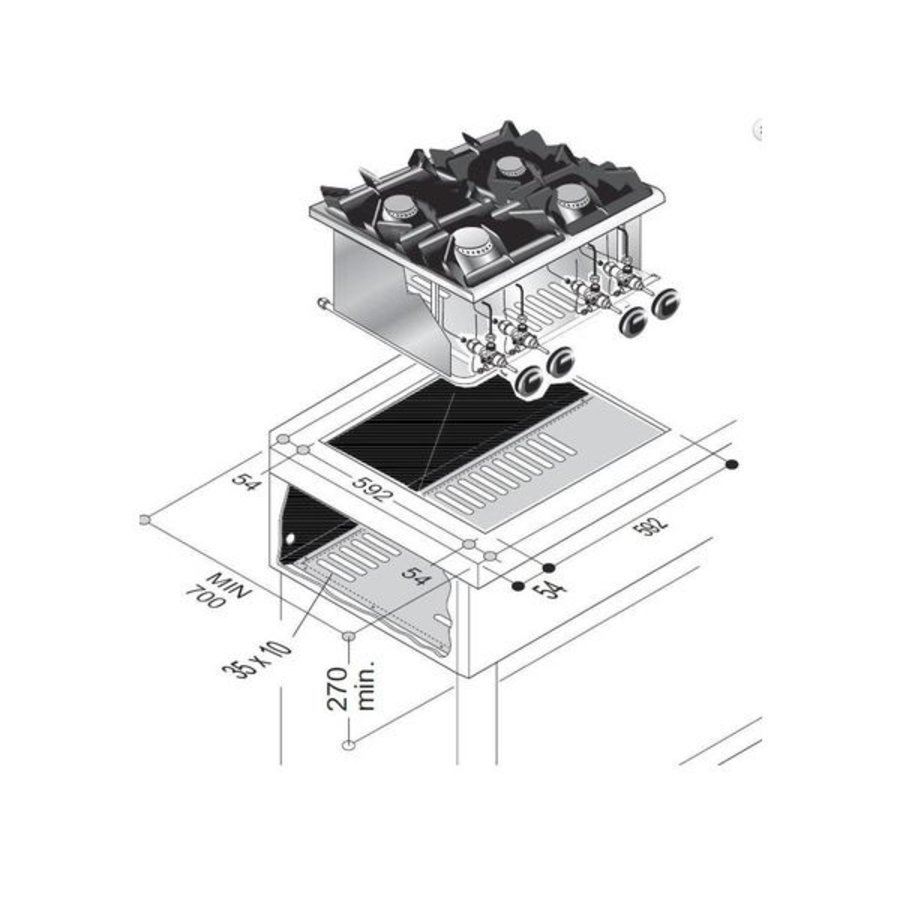 Fourneaux à gaz encastrable 4 brûleurs 60 x 60cm 14kW