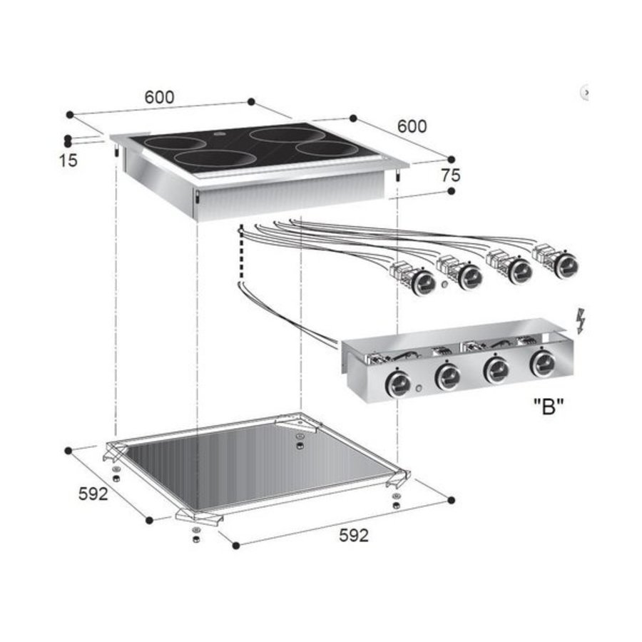 Plaque de cuisson Electrique encastrable 4 Plaques 60x60cm 8,2 kW