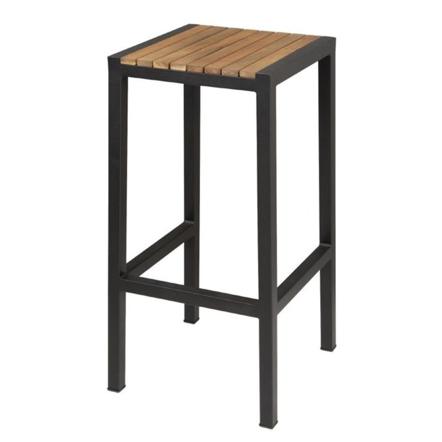 Tabourets de Bar | Acier noir et Acacia | 750(H) x 350(L) x 350(P) mm | Lot de 2