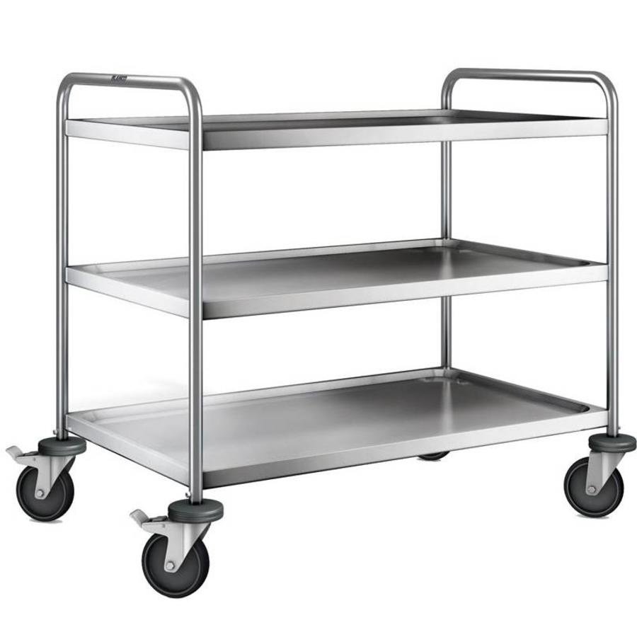 Chariot de service en acier inox | 3 plateaux | 110x70x95 cm