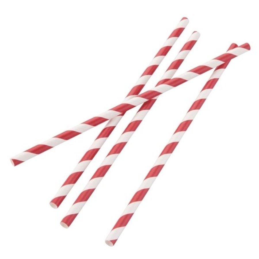 Pailles en papier compostables Fiesta Compostable rayées rouge et blanc | 210 x 6 mm (lot de 250)