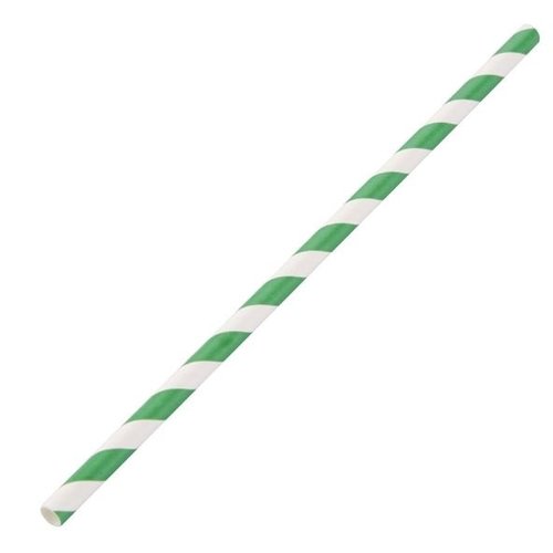  ProChef Pailles en papier compostables Fiesta Compostable rayées vert et blanc | 210 x 6mm (lot de 250) 