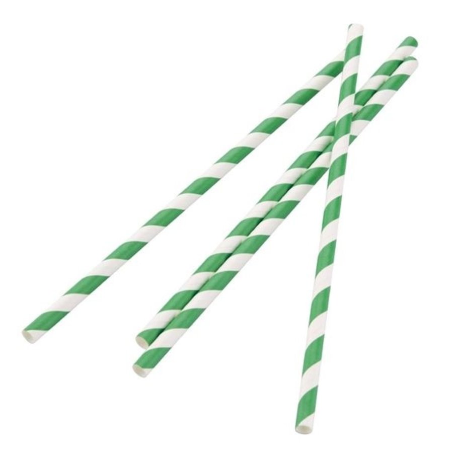 Pailles en papier compostables Fiesta Compostable rayées vert et blanc | 210 x 6mm (lot de 250)