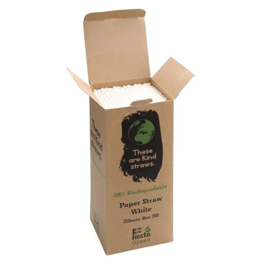 Pailles en papier compostables Fiesta Compostable blanches | 210 x 6 mm (lot de 250)