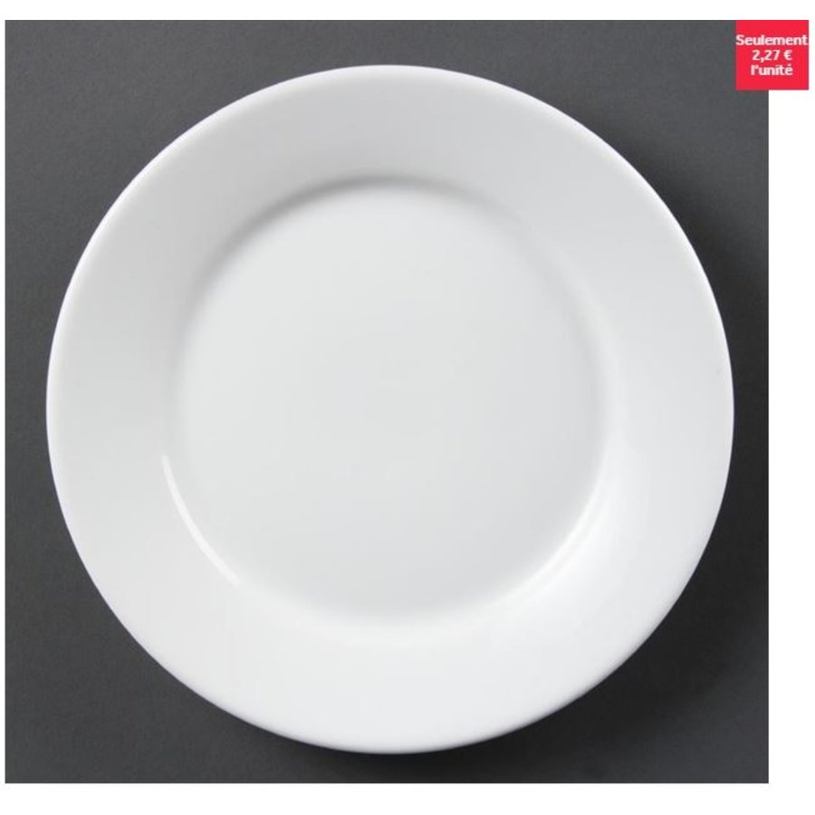 Assiettes à bord large blanches Olympia 230mm, lot de 12