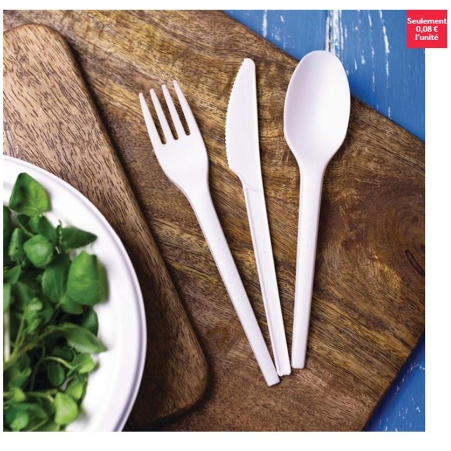 Fourchettes blanches CPLA recyclables Vegware | lot de 50 | 16,5 cm