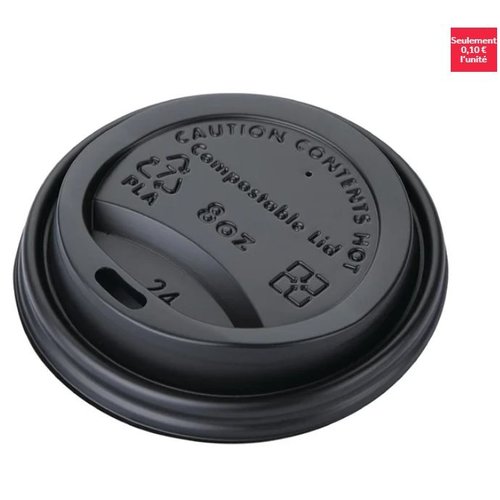  ProChef Couvercles noirs gobelets boissons chaudes CPLA compostables Fiesta Compostable 225 ml | 83mm (lot de 50) 