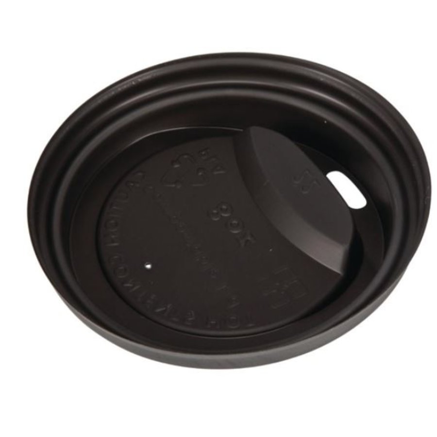 Couvercles noirs gobelets boissons chaudes CPLA compostables Fiesta Compostable 225 ml | 83mm (lot de 50)