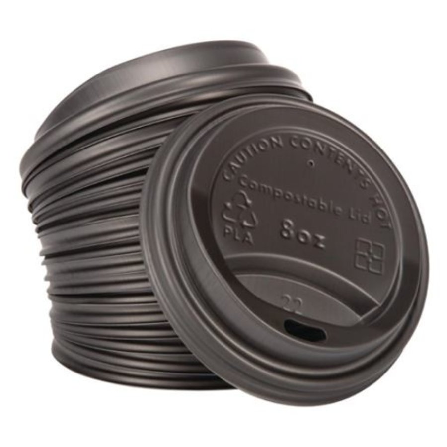 Couvercles noirs gobelets boissons chaudes CPLA compostables Fiesta Compostable 225 ml | 83mm (lot de 50)