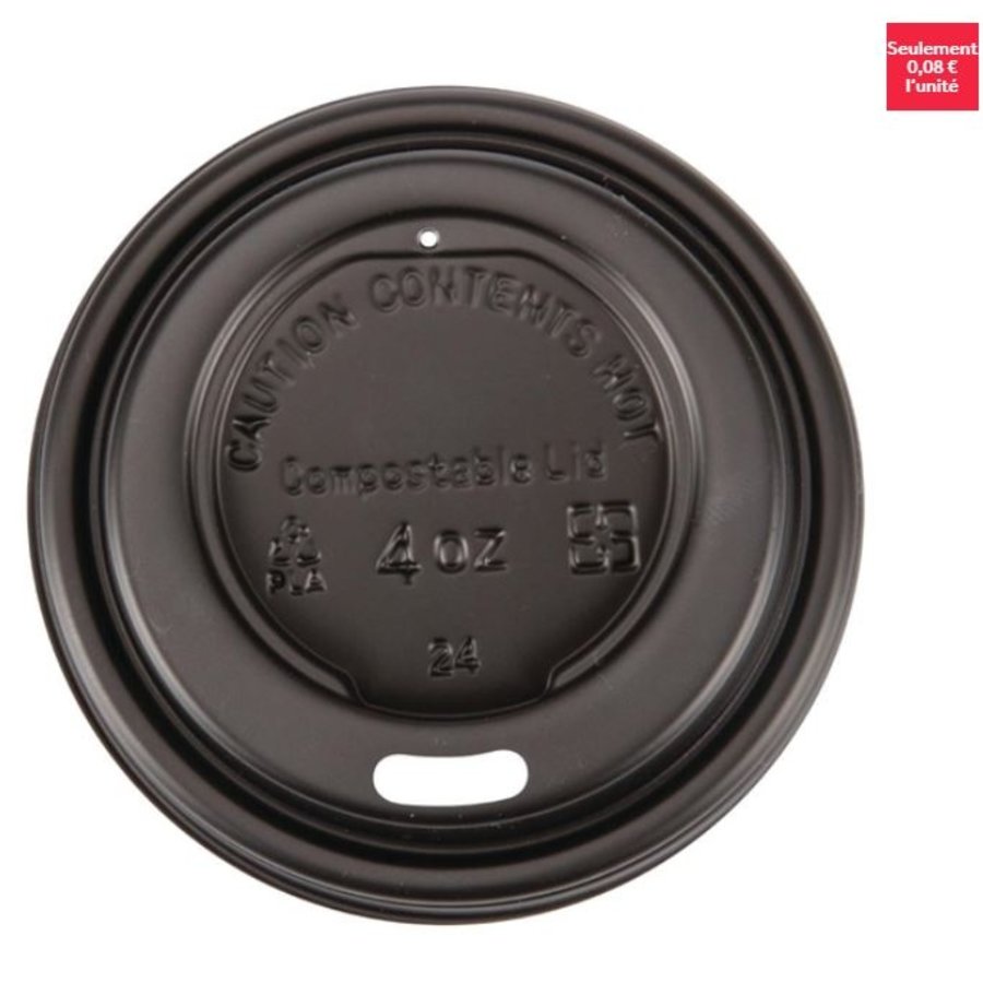 Couvercles noirs compostables en CPLA pour gobelets espresso 113ml Fiesta Green (x50)