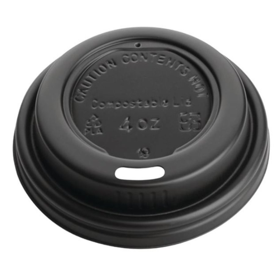 Couvercles noirs compostables en CPLA pour gobelets espresso 113ml Fiesta Green (x50)