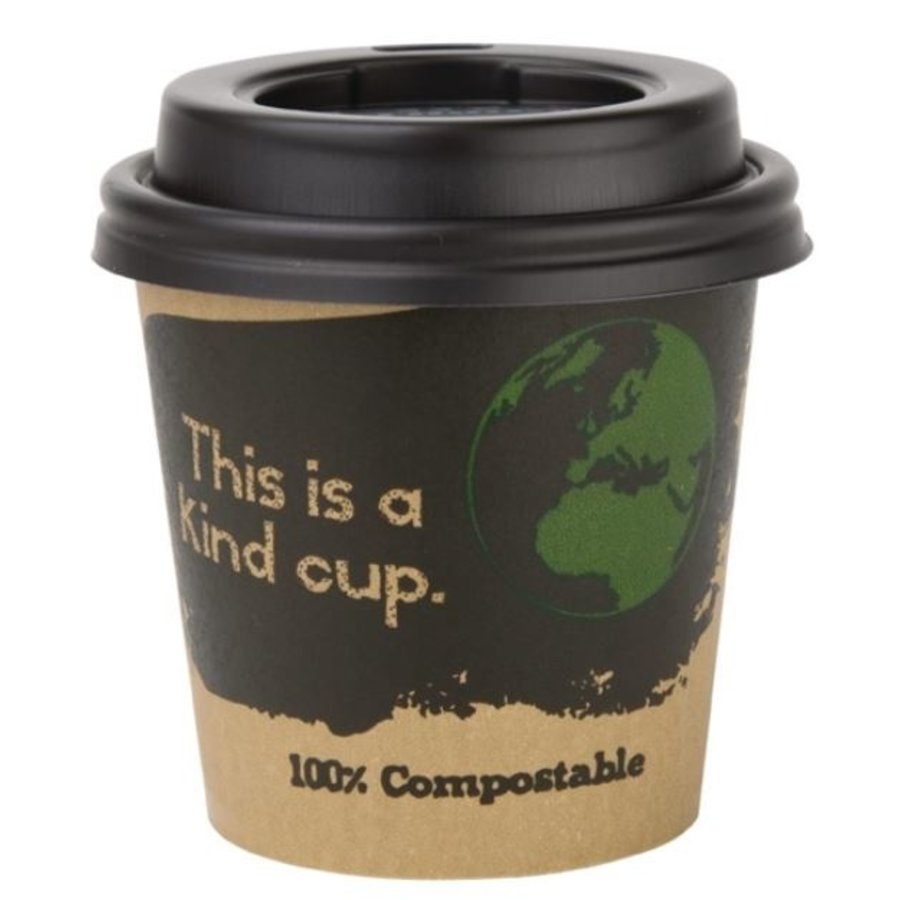 Couvercles noirs compostables en CPLA pour gobelets espresso 113ml Fiesta Green (x50)