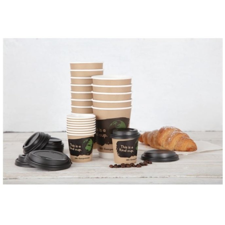 Couvercles noirs compostables en CPLA pour gobelets espresso 113ml Fiesta Green (x50)