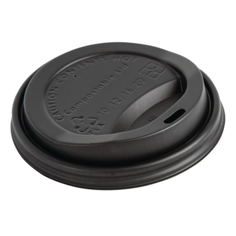 Couvercles noirs gobelets boissons chaudes CPLA compostables Fiesta Compostable 340 ml | 93mm (lot de 50)