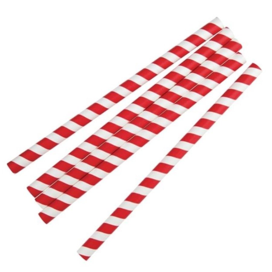 Pailles à smoothie compostables en papier Fiesta Compostable à rayures rouges et blanches | 210 x 10mm (lot de 250)