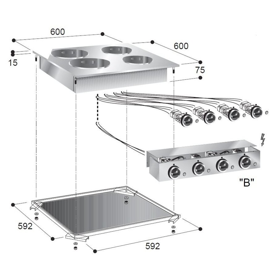 Plaque de cuisson Electrique encastrable 4 Plaques 60x60cm 8,2kW