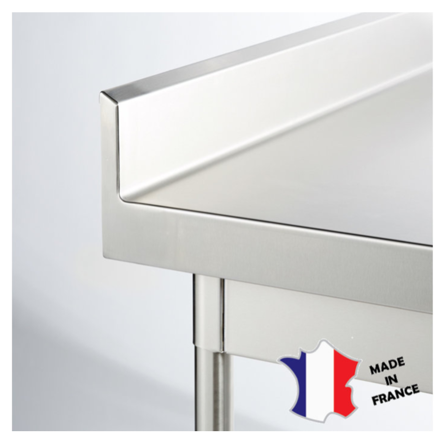 Table démontable rayonnee | Inox | à dosseret | pieds ronds  sur roulettes inox | Plusieurs tailles