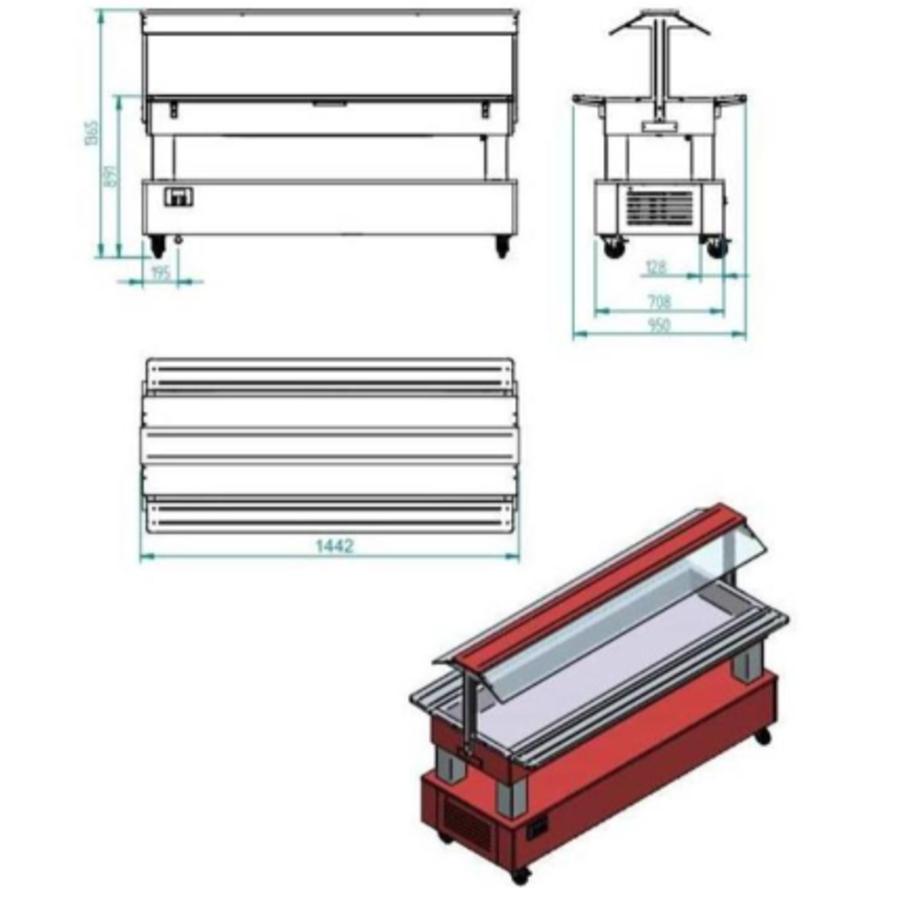 Buffet Bain Marie |4 x 1/1 GN | Brun Foncé