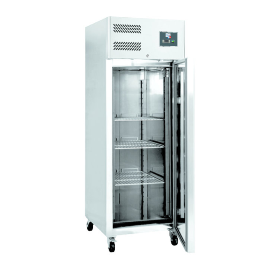 Armoire Réfrigérée Négative | Inox | L-740xP-830xH-2010mm | Porte Pleine | 650L | -18°C/-22°C | 4 Roues/2 Freins | R290