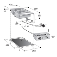 Bain-marie intégré | 230 V | Type 1/2 + 1/4 GN