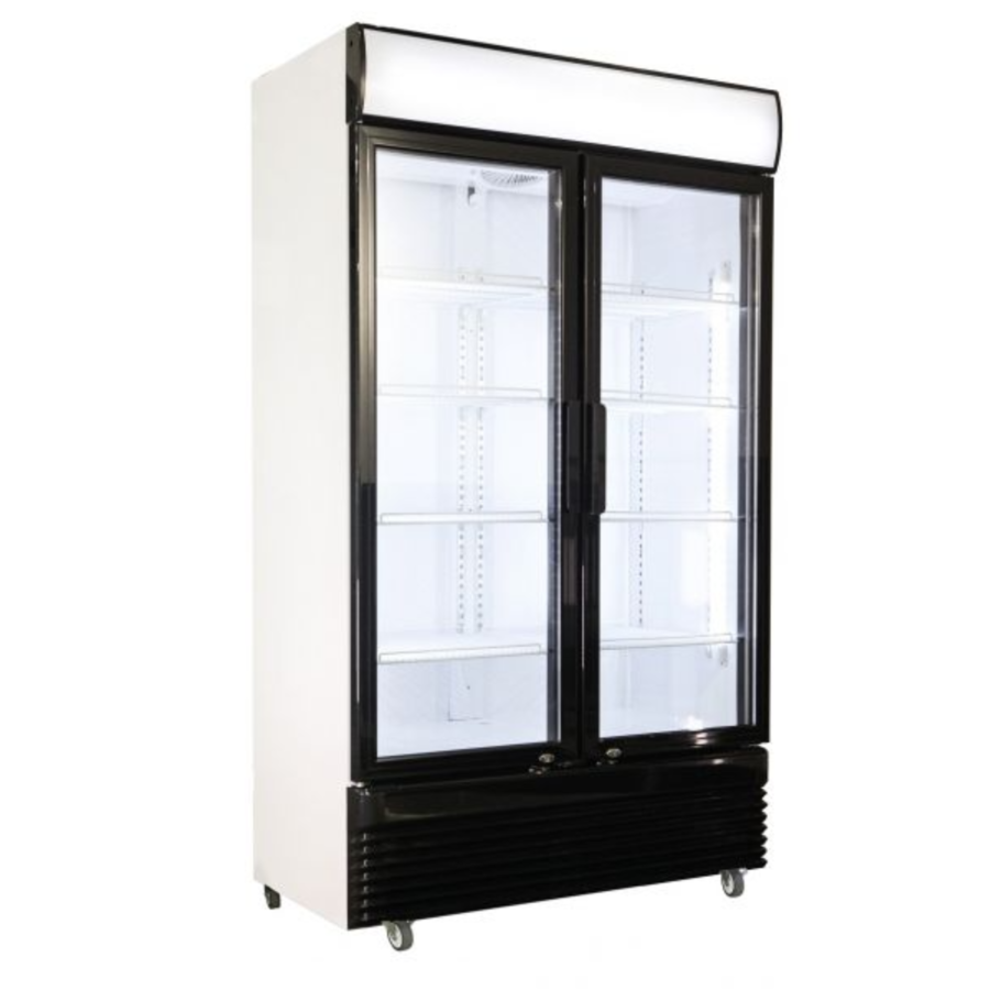 Vitrine pour Boissons Double-portes en verre Noir Blanc 750L