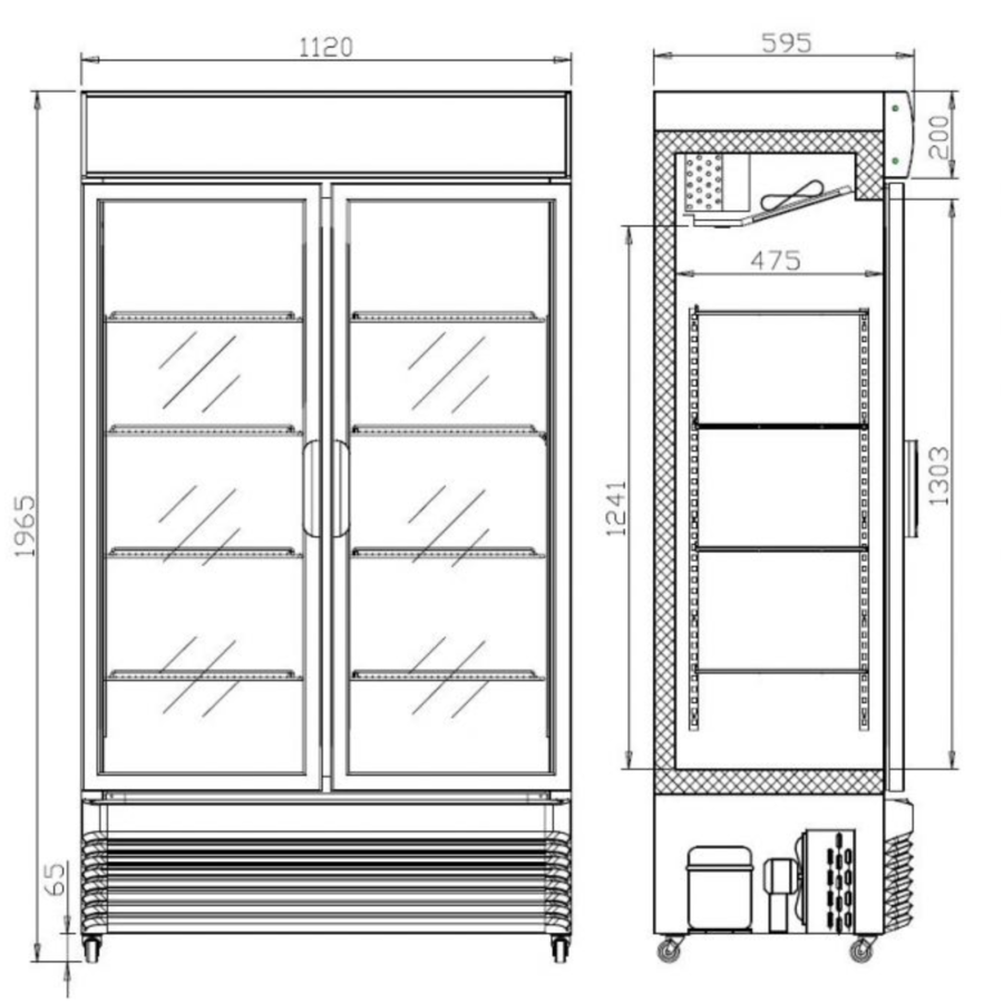 Vitrine pour Boissons Double-portes en verre Noir Blanc 750L