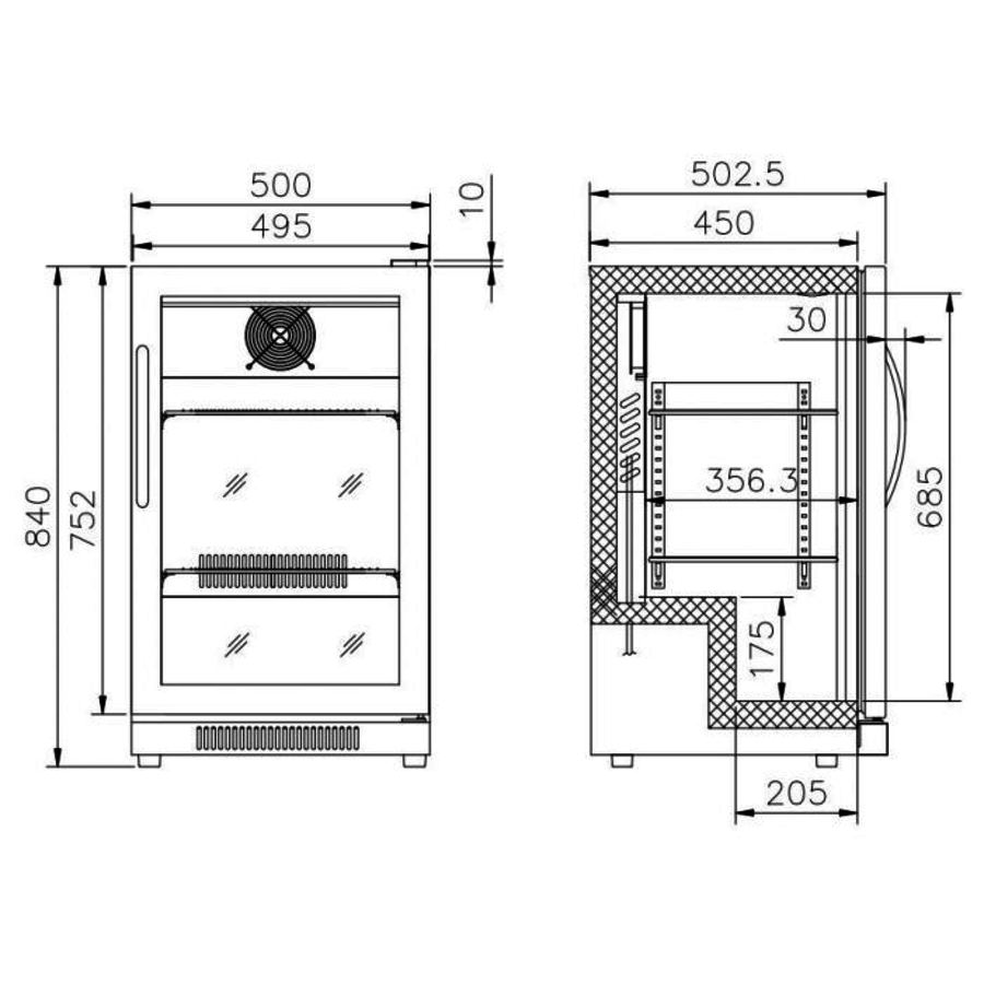 Arrière bar 1 porte vitrée Noire 84(H)x50(L)x50(P) cm