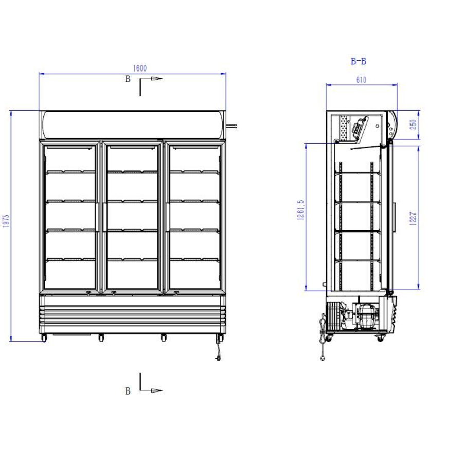 Grand Réfrigérateur avec 3 portes battantes noir | 1065L