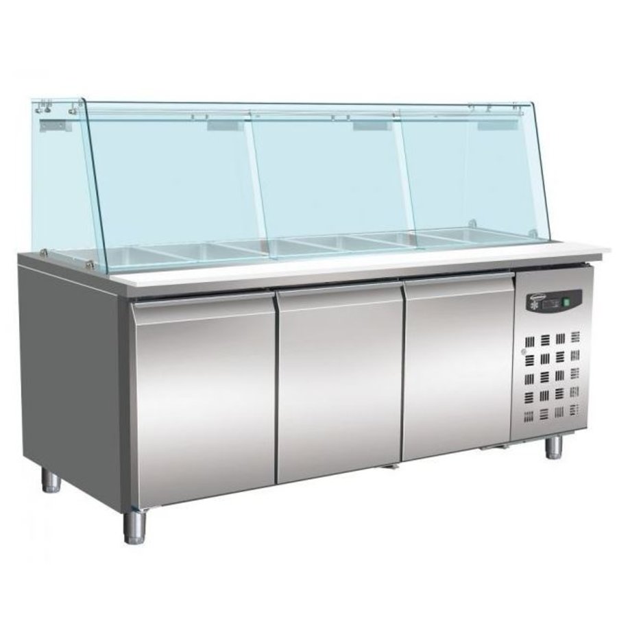 Table réfrigérée avec verre | 3 portes | 5x 1/1GN