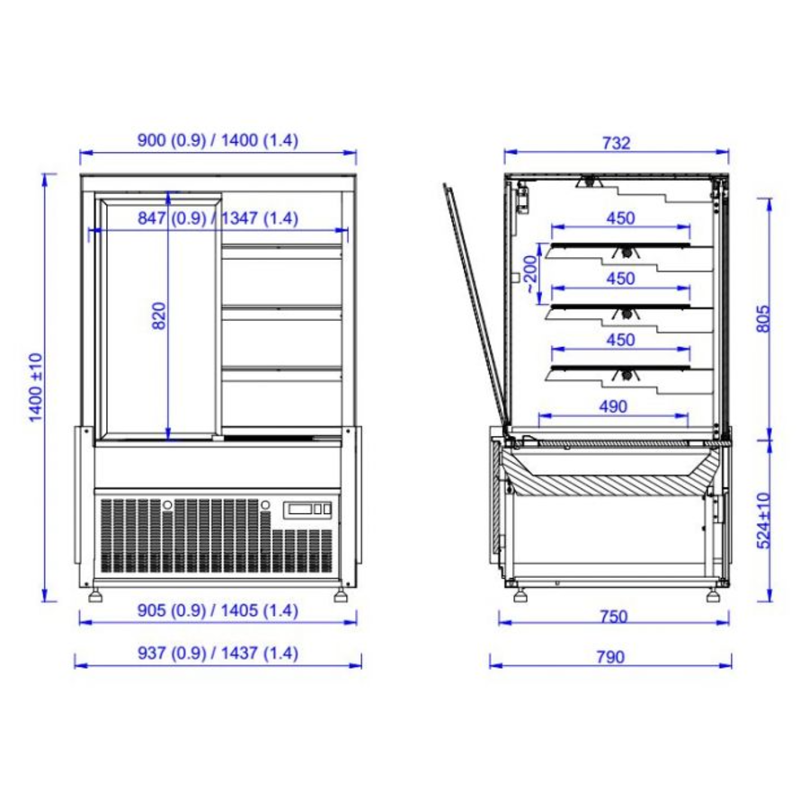 Vitrine Réfrigérée Vitrée Néro 1.0 | 1.4