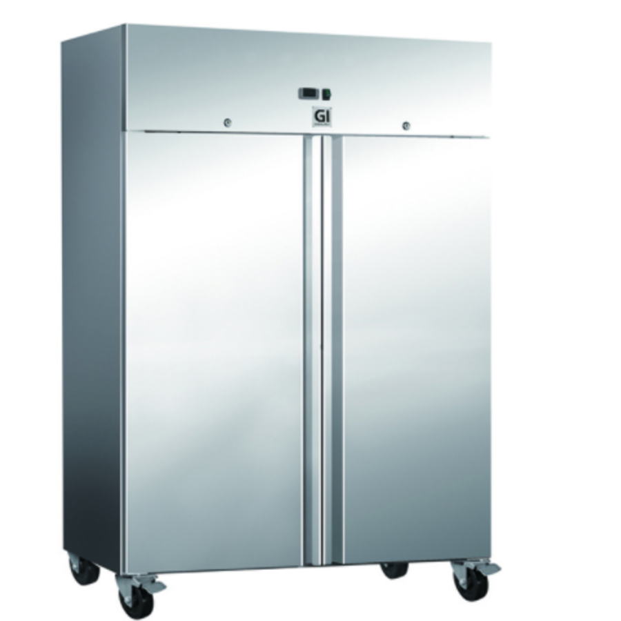 Frigo armoire réfrigérée positive double porte sur roues acier inoxydable 134(l)x81(p)x200(h)cm 1200L