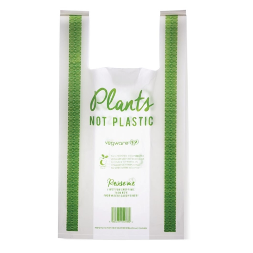  ProChef Sacs bretelles blanc et vert compostables en PLA Vegware taille moyenne | 540 x 80mm (lot de 500) 