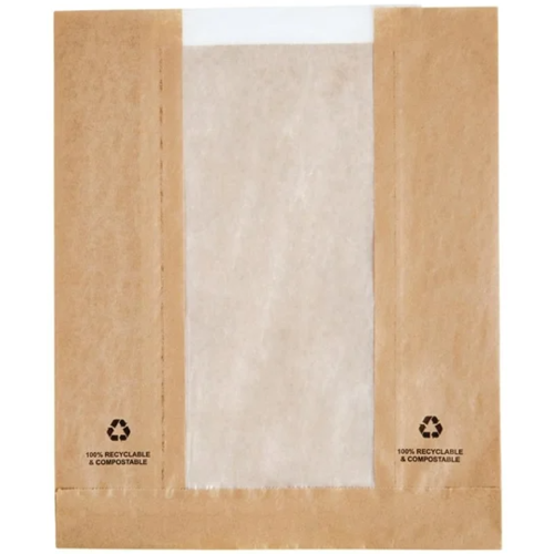  ProChef Sachets en papier avec fenêtre transparente glassine Fiesta Compostable | 215 x 88mm (lot de 1000) 