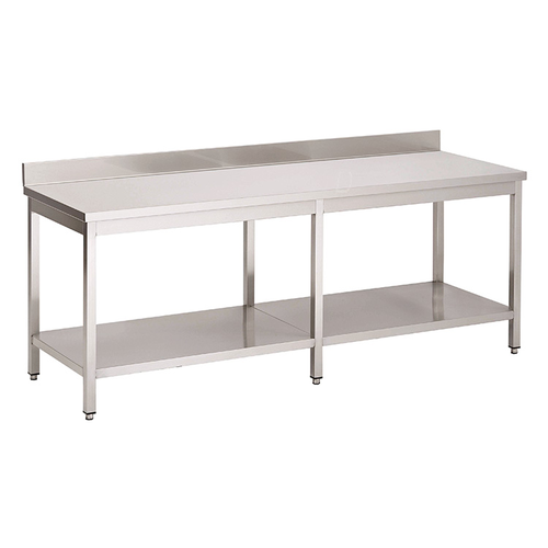 ProChef Acier inoxydable table de travail avec étagère et bord releve | 2200(l)x700(d)x850(h)mm 
